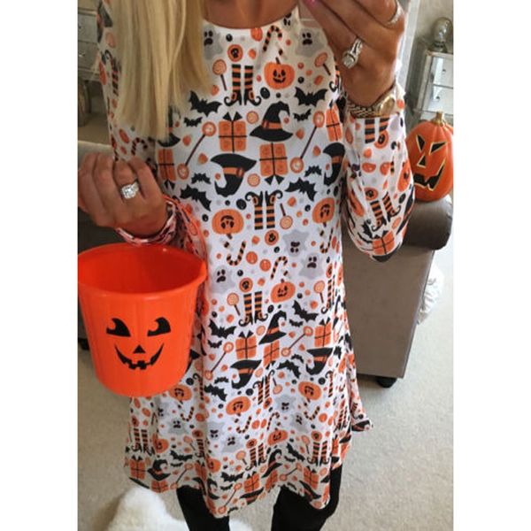 women lady funny halloween party costume pumpkin long sleeve mini shirt tunic dress, Black;gray
women lady funny halloween party costume pumpkin long sleeve mini shirt tunic dress, Black;gray