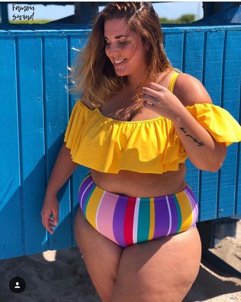 hirigin plus size swimwear women polyester rainbow stripes ruffles bikini set oversize push up swimsuit padded women bathing suit 2019, White;black
hirigin plus size swimwear women polyester rainbow stripes ruffles bikini set oversize push up swimsuit padded women bathing suit 2019, White;black