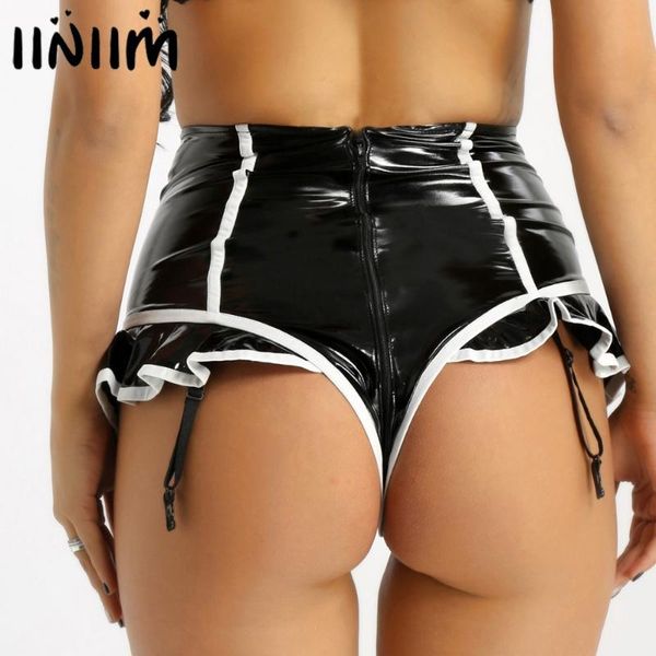 women's panties iiniim womens wetlook clubwear underwear faux leather ruffled lined zipper crotch surspender with plastic garters, Black;pink
women's panties iiniim womens wetlook clubwear underwear faux leather ruffled lined zipper crotch surspender with plastic garters, Black;pink