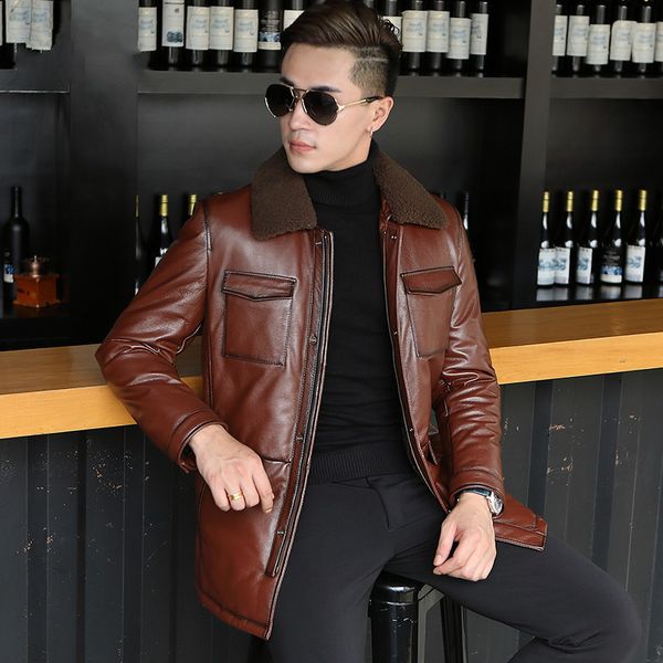 cow genuine winter real leather jacket natural lamb fur collar warm down jackets l28-222 yy429, Black
cow genuine winter real leather jacket natural lamb fur collar warm down jackets l28-222 yy429, Black