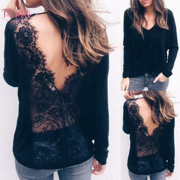 womens clothing new fashion summer arrivals v neck open back lace womens v long sleeve shirt, White
womens clothing new fashion summer arrivals v neck open back lace womens v long sleeve shirt, White