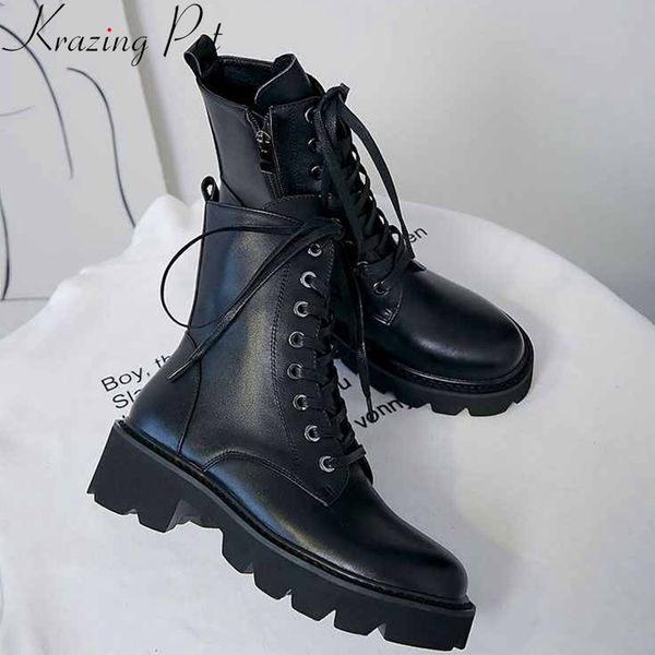 krazing pot superstar genuine leather thick med heel motorcycle boots platform round toe metal rivets lace up ankle boots l36 mx200324, Black
krazing pot superstar genuine leather thick med heel motorcycle boots platform round toe metal rivets lace up ankle boots l36 mx200324, Black