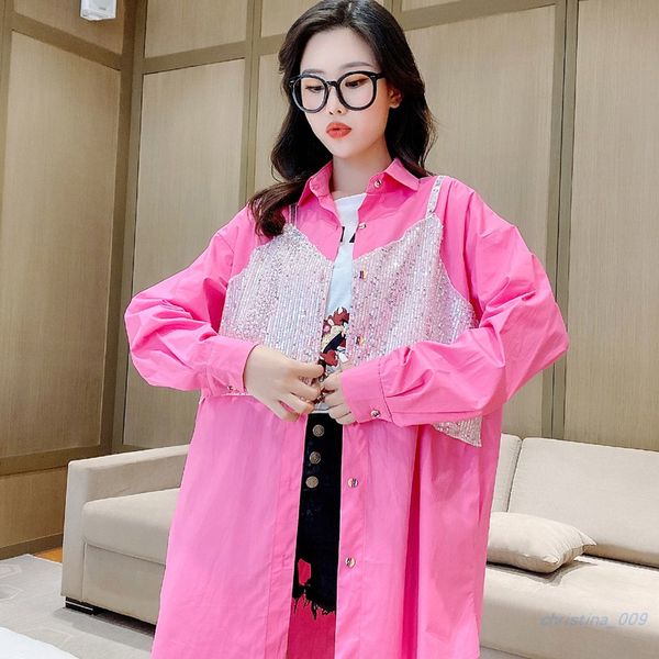 2020 spring new fashion fake two-piece shirt female sequins stitching loose large size shirt female tide brand women's clothing, White
2020 spring new fashion fake two-piece shirt female sequins stitching loose large size shirt female tide brand women's clothing, White