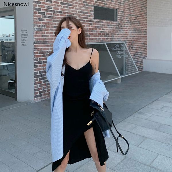 suit hong kong style design sense loose striped shirt with strap skirt two-piece women's clothing, White;black
suit hong kong style design sense loose striped shirt with strap skirt two-piece women's clothing, White;black