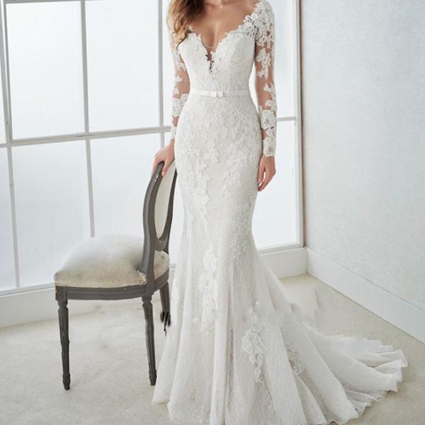 new elegant white mermaid wedding dresses lace appliques sweep train backless country bridal dresses long sleeves v neck wedding gowns
new elegant white mermaid wedding dresses lace appliques sweep train backless country bridal dresses long sleeves v neck wedding gowns