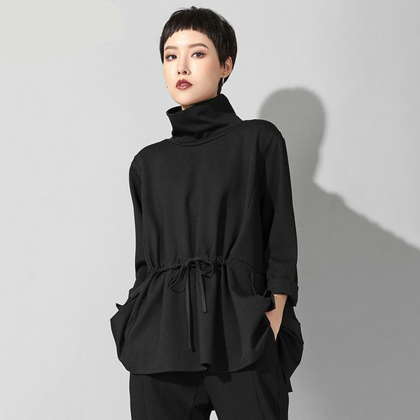 2019 new spring summer high collar long sleeve black loose pocket drawstring big size t-shirt women fashion tide e017, White
2019 new spring summer high collar long sleeve black loose pocket drawstring big size t-shirt women fashion tide e017, White