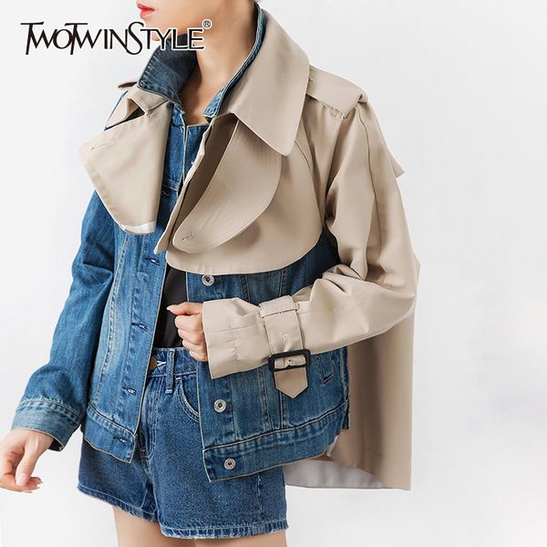 twotwinstyle denim patchwork hit color womens jacket lapel collar long sleeve asymmetrical autumn female jackes 2019 fashion new, Black;brown
twotwinstyle denim patchwork hit color womens jacket lapel collar long sleeve asymmetrical autumn female jackes 2019 fashion new, Black;brown