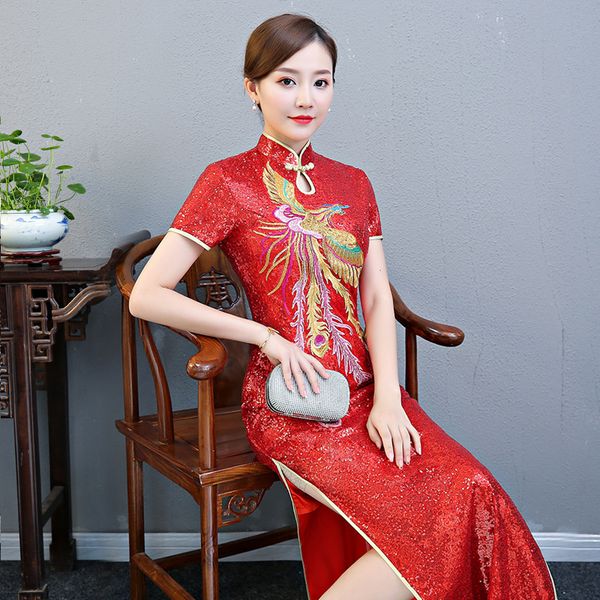 sequined slim cheongsam vintage chinese style womens long gown qipao party evening dress retro vestidos plus size 4xl 5xl, Red
sequined slim cheongsam vintage chinese style womens long gown qipao party evening dress retro vestidos plus size 4xl 5xl, Red