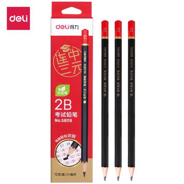 

deli 12pcs/box examination 2b coated card pencil wood charcoal pencils school supplies material gift 58119