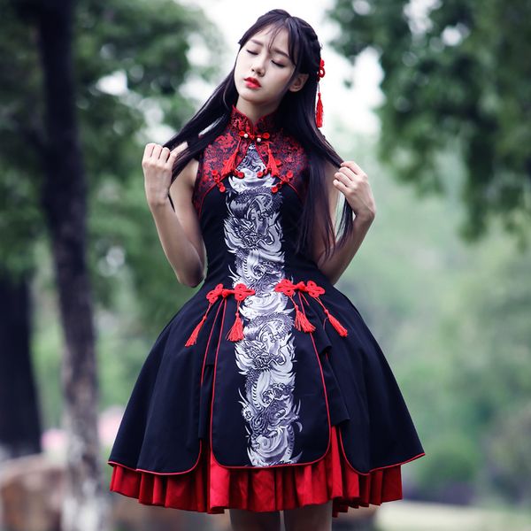sweet classic qi-lolita dress retro gothic lolita dragon white tiger embroidered chinese style dresses, Black;red
sweet classic qi-lolita dress retro gothic lolita dragon white tiger embroidered chinese style dresses, Black;red
