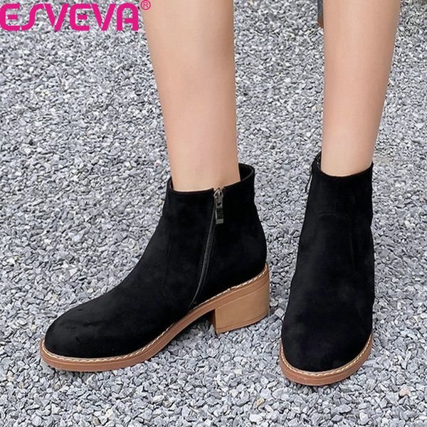 esveva 2020 flock autumn winter zipper concise women shoes round toe square middle heel all match ankle boots big size 34-43, Black
esveva 2020 flock autumn winter zipper concise women shoes round toe square middle heel all match ankle boots big size 34-43, Black