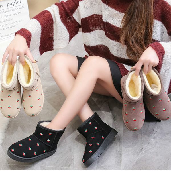 women snow boots 2019 new winter embroidered strawberry thick bottom cotton boots student non-slip warm short u11-36, Black
women snow boots 2019 new winter embroidered strawberry thick bottom cotton boots student non-slip warm short u11-36, Black