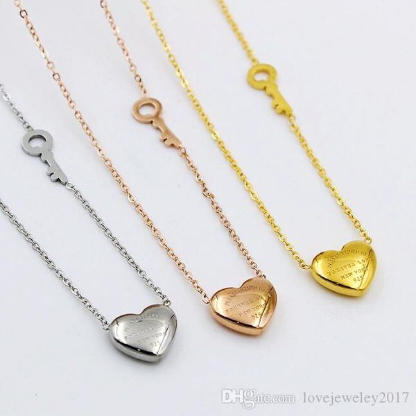 316l titanium steel key and heart pendant necklaces for women elegant silver rose gold choker chain love necklace fashion jewelry wholesale
316l titanium steel key and heart pendant necklaces for women elegant silver rose gold choker chain love necklace fashion jewelry wholesale