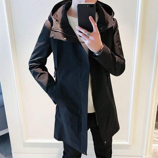 men's jacket 2018 new casual trend in the long section handsome fashion windbreaker korean version of the thin jacket, Tan;black
men's jacket 2018 new casual trend in the long section handsome fashion windbreaker korean version of the thin jacket, Tan;black
