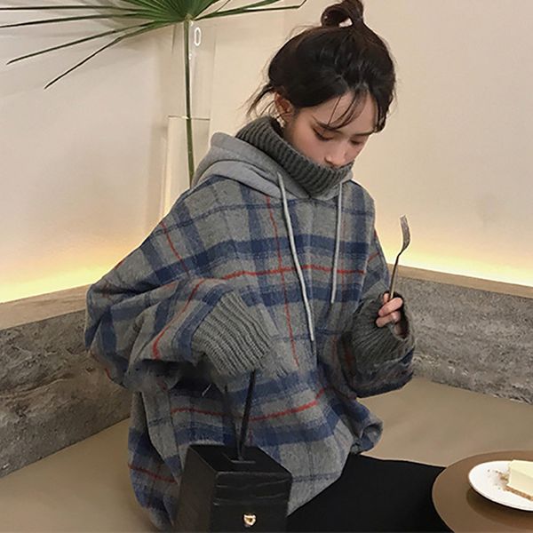women's hoodies & sweatshirts plaid printed korea style women autumn hooded cap fake two piece sweatshirt long sleeve #g3, Black
women's hoodies & sweatshirts plaid printed korea style women autumn hooded cap fake two piece sweatshirt long sleeve #g3, Black