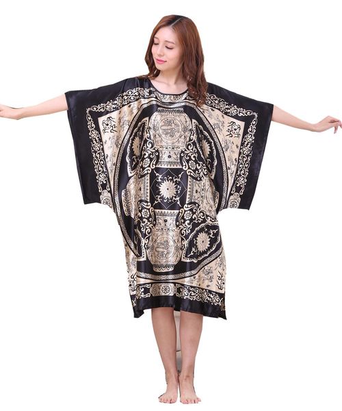 2020 women's summer nightdress loose silk printed mid-length home service, Black;red
2020 women's summer nightdress loose silk printed mid-length home service, Black;red