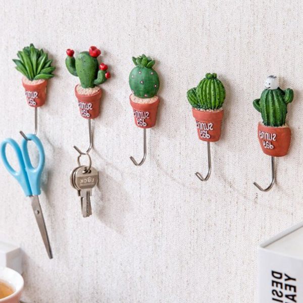 

5pcs cactus plant pot wall housekeeper hooks for hanging door hanger s vintage coat wall hooks towel key rack for kitchen deco