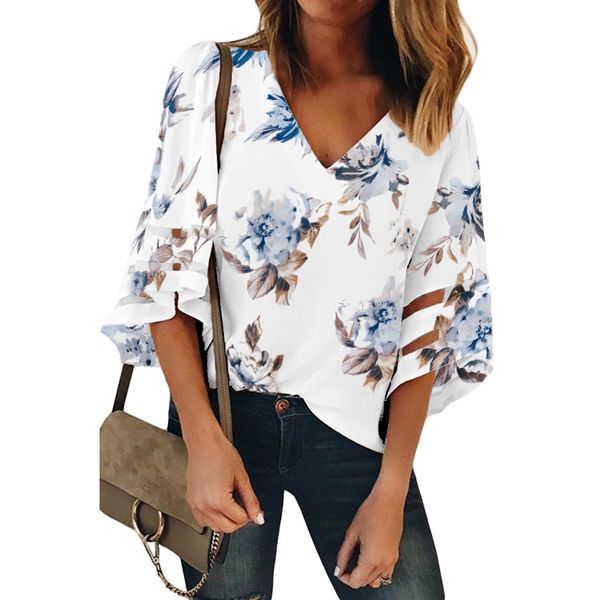 european and american retro printed chiffon blouse women's new v-neck trumpet 3 / 4 sleeve loose set top
european and american retro printed chiffon blouse women's new v-neck trumpet 3 / 4 sleeve loose set top