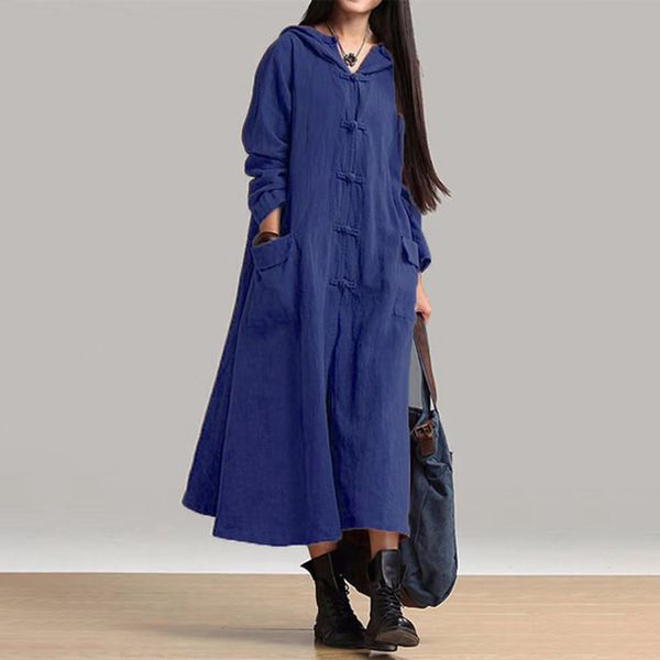 women coat vintage hooded jackets autumn casual long coats pockets female maxi outerwear, Black;brown
women coat vintage hooded jackets autumn casual long coats pockets female maxi outerwear, Black;brown