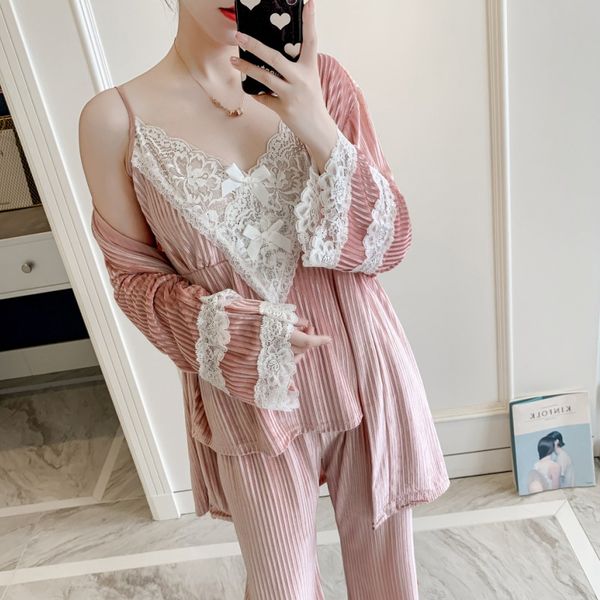 women pajama sets 2019 autumn winter velvet warm pyjamas sleepwear female robe pants sling pijama women homewear bathrobe, Black;red
women pajama sets 2019 autumn winter velvet warm pyjamas sleepwear female robe pants sling pijama women homewear bathrobe, Black;red