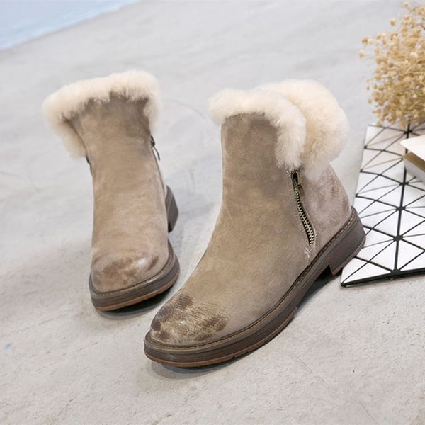 2019 winter new round head wool women's boots fashion flat with women's shoes plus velvet warm double zipper casual shoes, Black
2019 winter new round head wool women's boots fashion flat with women's shoes plus velvet warm double zipper casual shoes, Black