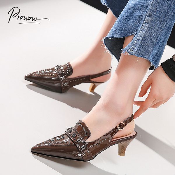 prowow fashion style spring summer women pumps shoes pointed toe metal studded thin mid heel ladies pumps party shoes woman, Black
prowow fashion style spring summer women pumps shoes pointed toe metal studded thin mid heel ladies pumps party shoes woman, Black