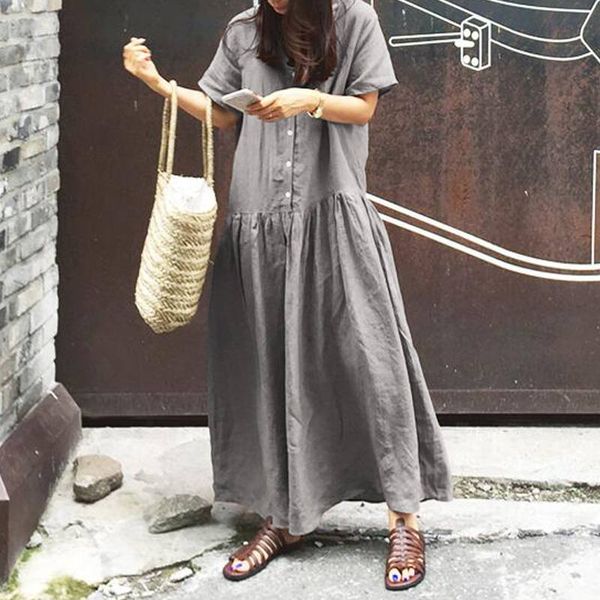 party dresses 2021 celmia summer dress women casual button short sleeve solid long maxi loose beach vestidos plus size s-5xl, White;black
party dresses 2021 celmia summer dress women casual button short sleeve solid long maxi loose beach vestidos plus size s-5xl, White;black