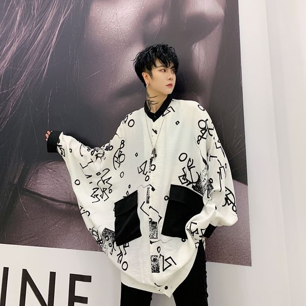 men stand collar print shirt male women oversize bat long sleeve vintage streetwear hip hop loose casual dress shirt, White;black
men stand collar print shirt male women oversize bat long sleeve vintage streetwear hip hop loose casual dress shirt, White;black