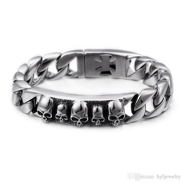 simple men's thick heavy classic skeleton pattern stainless steel bracelet high polished skull bangle fashion rock jewelry, Black
simple men's thick heavy classic skeleton pattern stainless steel bracelet high polished skull bangle fashion rock jewelry, Black
