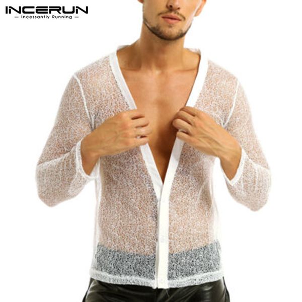 fashion mesh men shirt transparent lace long sleeve 2020 deep v neck button see through party nightclub shirts incerun, White;black
fashion mesh men shirt transparent lace long sleeve 2020 deep v neck button see through party nightclub shirts incerun, White;black