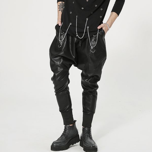 new 2018 men clothing gd hair stylist fashion leisure hip hop metal hoop locomotive leather harem pants plus size costumes, Black
new 2018 men clothing gd hair stylist fashion leisure hip hop metal hoop locomotive leather harem pants plus size costumes, Black