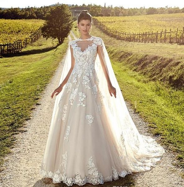light champagne elegant capped sleeves wedding dresses sheer neck backless tulle lace bride gowns with wrap beach garden wedding gowns dh634, White
light champagne elegant capped sleeves wedding dresses sheer neck backless tulle lace bride gowns with wrap beach garden wedding gowns dh634, White