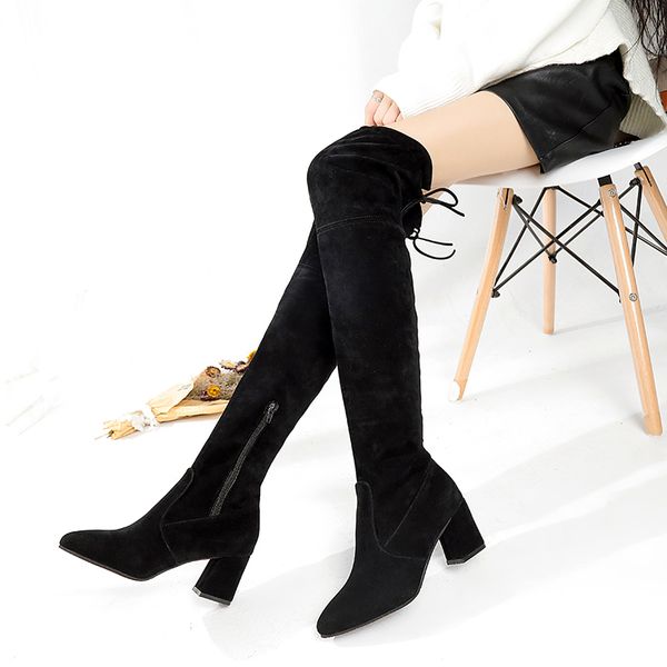 shoes lace up women's winter high boots chunky heel luxury designer bootee woman 2019 over-the-knee rubber high heel pointy, Black
shoes lace up women's winter high boots chunky heel luxury designer bootee woman 2019 over-the-knee rubber high heel pointy, Black