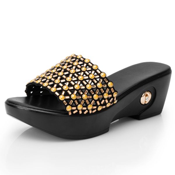 women slippers summer shoes wedges slippers women crystal platform ladies slip on open toes shoes for slides, Black
women slippers summer shoes wedges slippers women crystal platform ladies slip on open toes shoes for slides, Black
