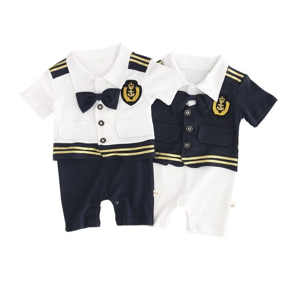 little boys clothes white dark blue navy captain costume one-piece shortalls front open easy-wearing short-sleeved baby rompers
little boys clothes white dark blue navy captain costume one-piece shortalls front open easy-wearing short-sleeved baby rompers