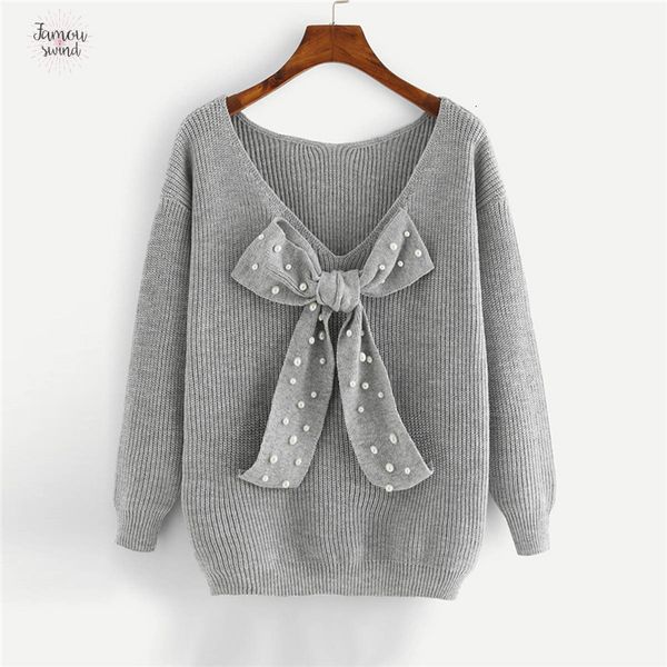 sweater grey preppy elegant plus size dropped shoulder bow detail solid pullovers autumn casual workwear women jumpers, White;black
sweater grey preppy elegant plus size dropped shoulder bow detail solid pullovers autumn casual workwear women jumpers, White;black