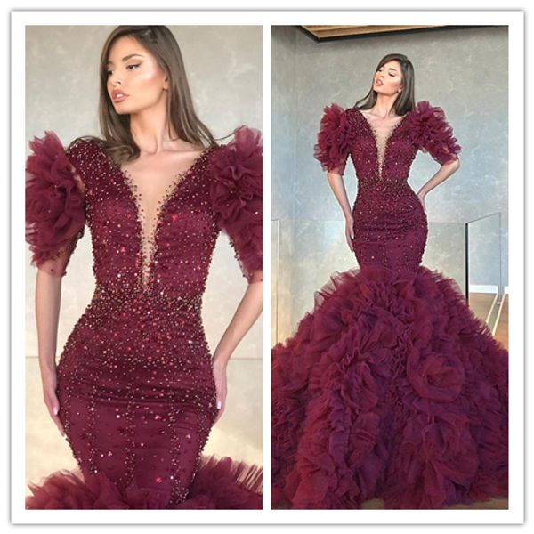 arabic luxurious beaded crystals burgundy evening dresses mermaid prom dresses sheer neck formal party second gowns robe de soiree, Black;red
arabic luxurious beaded crystals burgundy evening dresses mermaid prom dresses sheer neck formal party second gowns robe de soiree, Black;red
