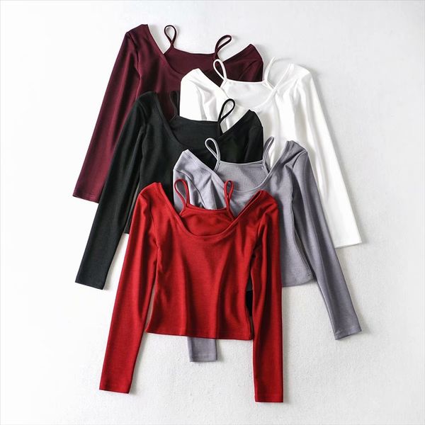 2020 season all-match t-shirt solid color fake two-piece knitted long sleeve t-shirt women's stretch slim multicolor top, White
2020 season all-match t-shirt solid color fake two-piece knitted long sleeve t-shirt women's stretch slim multicolor top, White