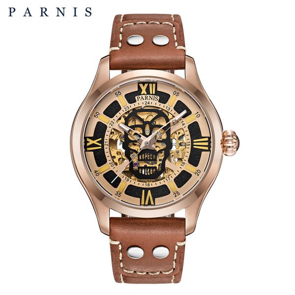 42mm automatic mechanical watch men skull luminous skeleton self wind black bay leather sapphire glass wristwatch men, Slivery;brown
42mm automatic mechanical watch men skull luminous skeleton self wind black bay leather sapphire glass wristwatch men, Slivery;brown