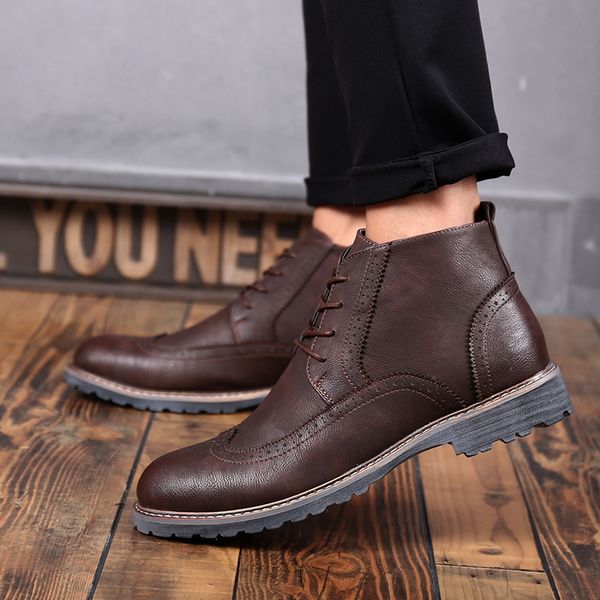 men boots fashion men ankle boots lace-up handmade brogue shoes british style microfiber casual men footwear, Black
men boots fashion men ankle boots lace-up handmade brogue shoes british style microfiber casual men footwear, Black