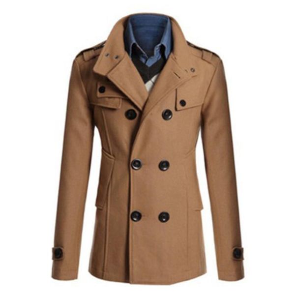men winter warm lapel trench coat woolen coat slim casual solid stand collar double breasted long warm outdoor windproof, Black
men winter warm lapel trench coat woolen coat slim casual solid stand collar double breasted long warm outdoor windproof, Black