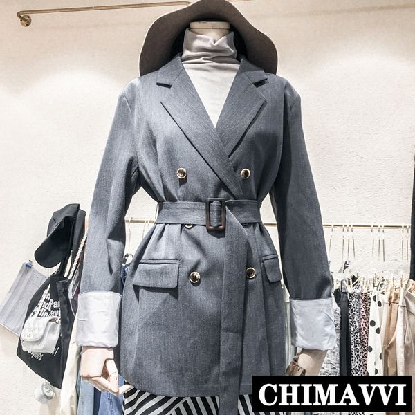 new spring and autumn retro small suit jacket women's double-breasted belt medium long leisure blazer coat slim outwear, White;black
new spring and autumn retro small suit jacket women's double-breasted belt medium long leisure blazer coat slim outwear, White;black