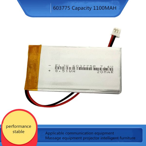 603775 capacity 1100 mah 7.4v lithium battery polymer flexible packaging communication equipment massage instrument polymer lithium battery
603775 capacity 1100 mah 7.4v lithium battery polymer flexible packaging communication equipment massage instrument polymer lithium battery