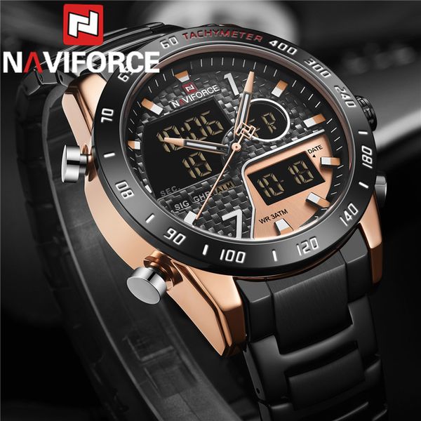 naviforce business men watch quartz digital male clock sport stainless steel black man wristwatch 9171, Slivery;brown
naviforce business men watch quartz digital male clock sport stainless steel black man wristwatch 9171, Slivery;brown