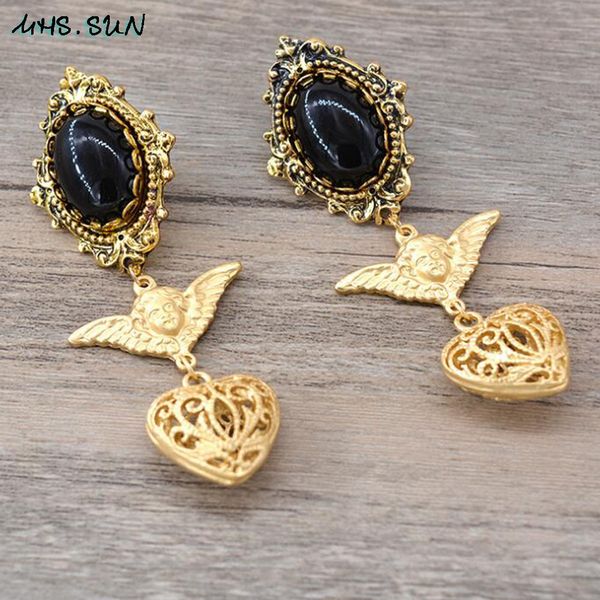 mhs.sun vintage gold color women dangle earrings baroque angel heart drop earrings for party show jewelry be012, Silver
mhs.sun vintage gold color women dangle earrings baroque angel heart drop earrings for party show jewelry be012, Silver