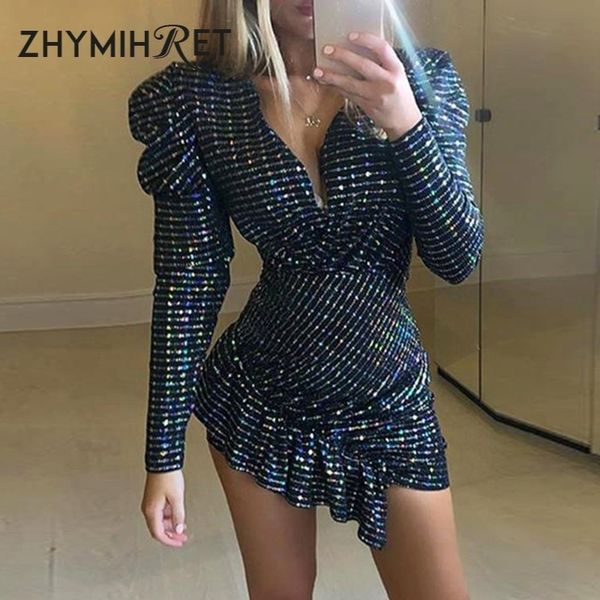zhymihret 2019 autumn deep v neck sequins dress long puff sleeve bling empire women dress ruffles party night wear vestidos, Black;gray
zhymihret 2019 autumn deep v neck sequins dress long puff sleeve bling empire women dress ruffles party night wear vestidos, Black;gray