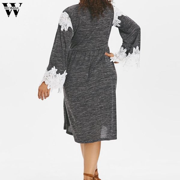 

large dress fashion women autumn casual patchwork plus size marled lace up splicing large size dress dropship jan14, Black;gray