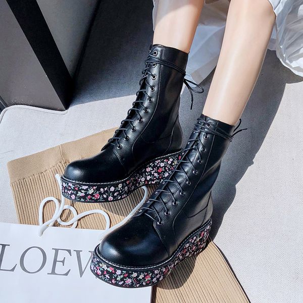 luxury black genuine leather boots women elegant flower platform botines mujer autumn brand design wedge shoes woman ankle boots
luxury black genuine leather boots women elegant flower platform botines mujer autumn brand design wedge shoes woman ankle boots