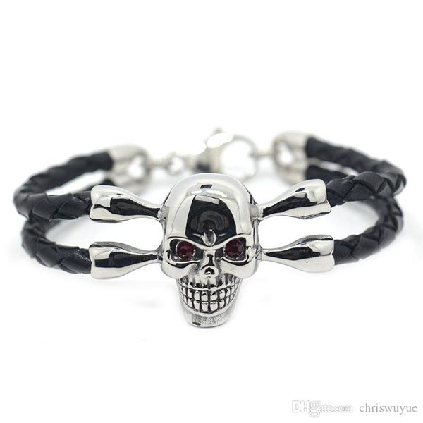 316l stainless steel genuine braided leather pirate skeleton bracelets punk style men skull head bangles, Black
316l stainless steel genuine braided leather pirate skeleton bracelets punk style men skull head bangles, Black