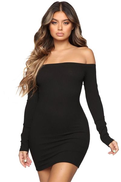 new womens dresses pure color long sleeve ladies club dresses fashion womens slash neck dress, White;black
new womens dresses pure color long sleeve ladies club dresses fashion womens slash neck dress, White;black